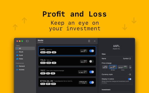 Screenshot showing the app preferences for investment