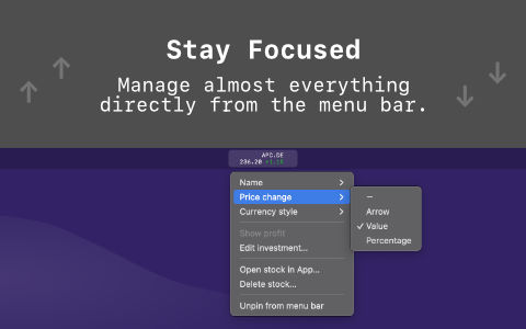 Screenshot showing the menu bar menu